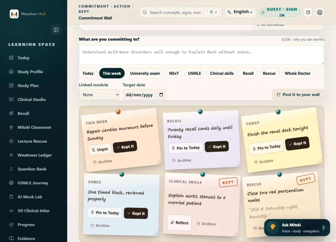 Commitment Wall — real product screen